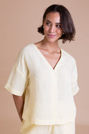 SS26 V Neck Button Through Top - Lemon