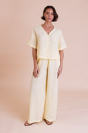 SS26 V Neck Button Through Top - Lemon