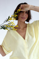 SS26 V Neck Button Through Top - Lemon