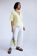 SS26 V Neck Button Through Top - Lemon
