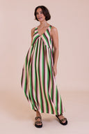 SS26 V Neck Stripe Midi Dress - Bright Green