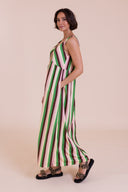 SS26 V Neck Stripe Midi Dress - Bright Green