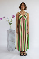 SS26 V Neck Stripe Midi Dress - Bright Green