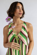 SS26 V Neck Stripe Midi Dress - Bright Green