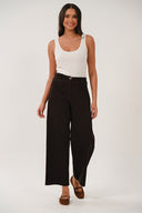 NC1310 Needle Cord Plain Wide Leg Trousers - Chocolate