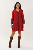 NC3305 Scallop Collar Shirt Dress - Rio Red