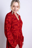 AW25 Tiered Midi Shirtdress - Burgundy