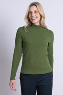 AW25 Rib Polo Neck Top - Basil
