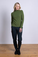 AW25 Rib Polo Neck Top - Basil