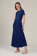 SS27 Slub Jersey Tie Front Midi Dress - Estate Blue