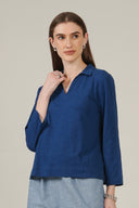 SS27 Collared 3/4 Sleeve Top - Estate Blue