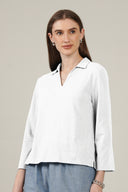 SS27 Collared 3/4 Sleeve Top - White