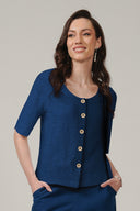 SS27 Buttoned Front Short Sleeve Top - Estate Blue