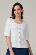 SS27 Buttoned Front Short Sleeve Top - White