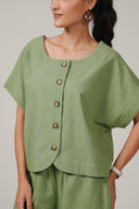 SS27 Grown On Sleeve Curved Hem Back Top - Reseda