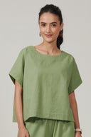 SS27 Grown On Sleeve Curved Hem Back Top - Reseda