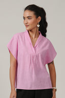 SS27 Shawl Collar Top - Pink Frosting