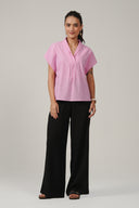 SS27 Shawl Collar Top - Pink Frosting