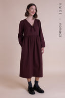 Saige AW25 Tie Front Midi Dress - Burgandy