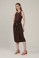 SS27 Plain Midi Wrap Dress - Peppercorn Brown