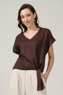 SS27 Tie Front Top - Peppercorn Brown