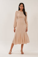 SN3511 Godet Hem Tea Dress - Champagne Gold