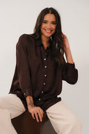 SN4431 Oversized Satin Shirt - Chocolate