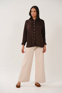 SN4431 Oversized Satin Shirt - Chocolate