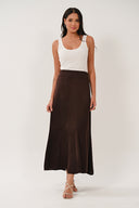 SN8205 Satin Godet Midi Skirt - Chocolate
