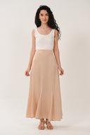 SN8205 Satin Godet Midi Skirt - Champagne Gold