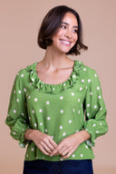 SS26 Ruffle Neck Blouse - Meadow Green