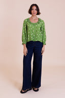 SS26 Ruffle Neck Blouse - Meadow Green