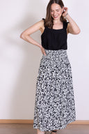 SS26 Sustainable Viscose Smocked Waist Midi Skirt - Black & Ivory