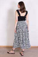 SS26 Sustainable Viscose Smocked Waist Midi Skirt - Black & Ivory