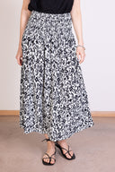 SS26 Sustainable Viscose Smocked Waist Midi Skirt - Black & Ivory