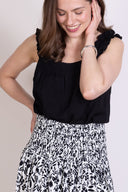 SS26 Sustainable Viscose Smocked Waist Midi Skirt - Black & Ivory