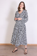 SS26 Sustainable Viscose Smocked Waist Midi Skirt - Black & Ivory