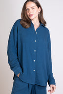 SS25 Double Cotton Oversized Shirt - Prussian Blue