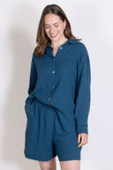 SS25 Double Cotton Oversized Shirt - Prussian Blue
