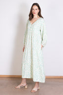SS26 Linen Tiered Button Through Midi Dress - Aqua & Ivory