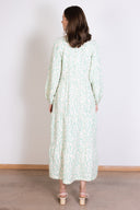 SS26 Linen Tiered Button Through Midi Dress - Aqua & Ivory