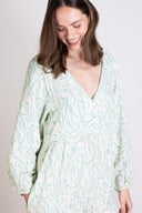 SS26 Linen Tiered Button Through Midi Dress - Aqua & Ivory