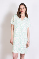 SS25 Linen Open Neck Tunic Dress - Aqua & Ivory