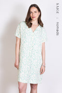 SS25 Linen Open Neck Tunic Dress - Aqua & Ivory