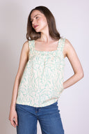 SS25 Linen Frill Cami - Aqua & Ivory