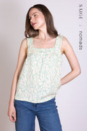 SS25 Linen Frill Cami - Aqua & Ivory