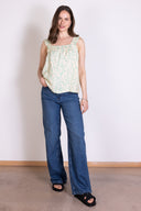 SS25 Linen Frill Cami - Aqua & Ivory