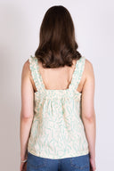 SS25 Linen Frill Cami - Aqua & Ivory