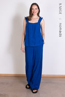 SS25 Linen High Waisted Wide Leg Trouser - Cobalt