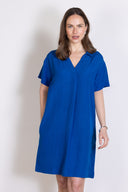SS25 Linen Open Neck Tunic Dress - Cobalt